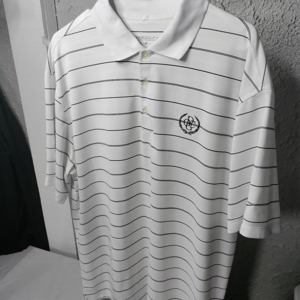 Nike Golf Dri Fit White with Black Stripes Mens Size XL